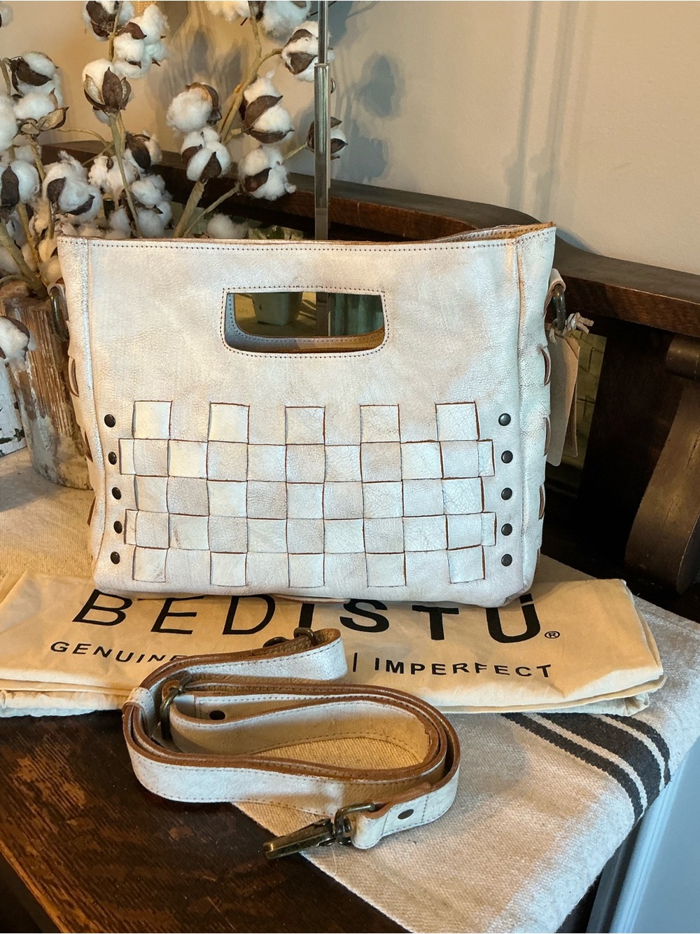 NWT Bed Stu Orchid Woven Leather Satchel Handbag Crossbody Bag Nectar Lux $280 - Picture 4 of 13